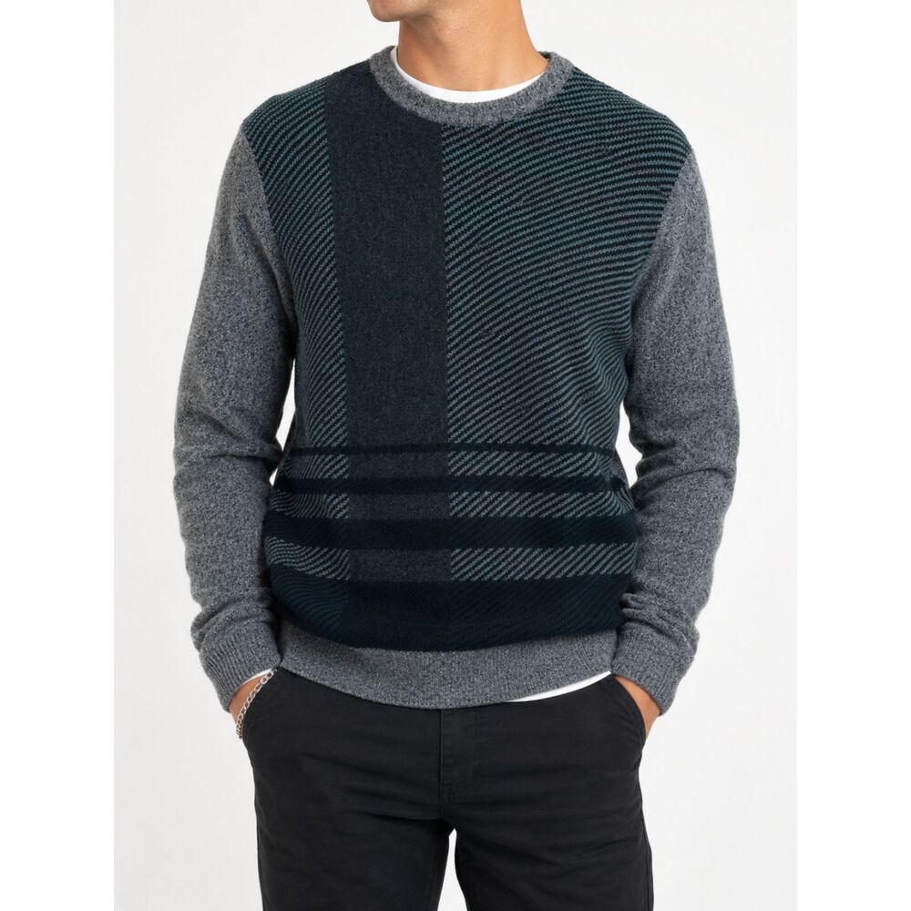 Banana Republic Men's Merino Wool Blend Crewneck Sweater Gray Colorblock L